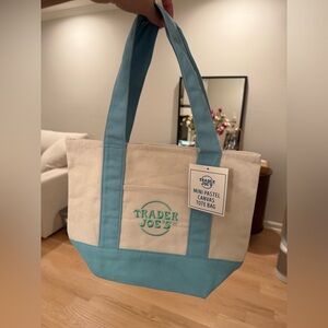 NWT Trader Joe's Mini Pastel Canvas Tote Bag - Blue
